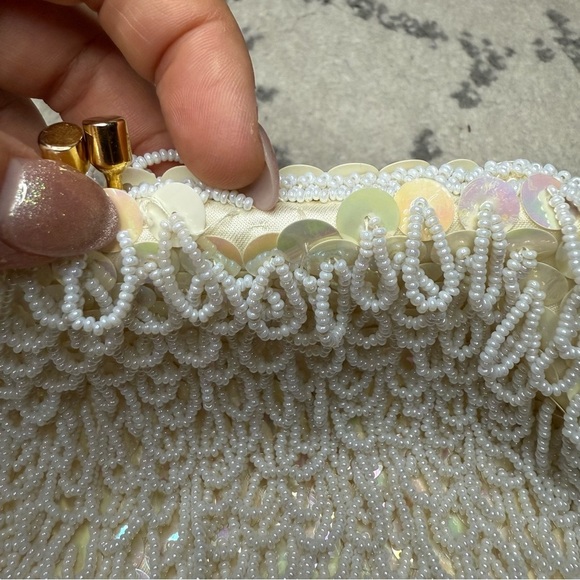 Vintage Bridal Shower Elopement Something Old Sequins Beaded Satin Lined Clutch - Picture 7 of 7